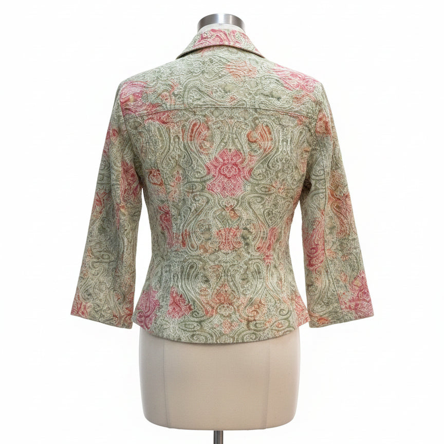 Chris&Banks · Floral Paisley Textured Button Jacket · Medium · GreenPink