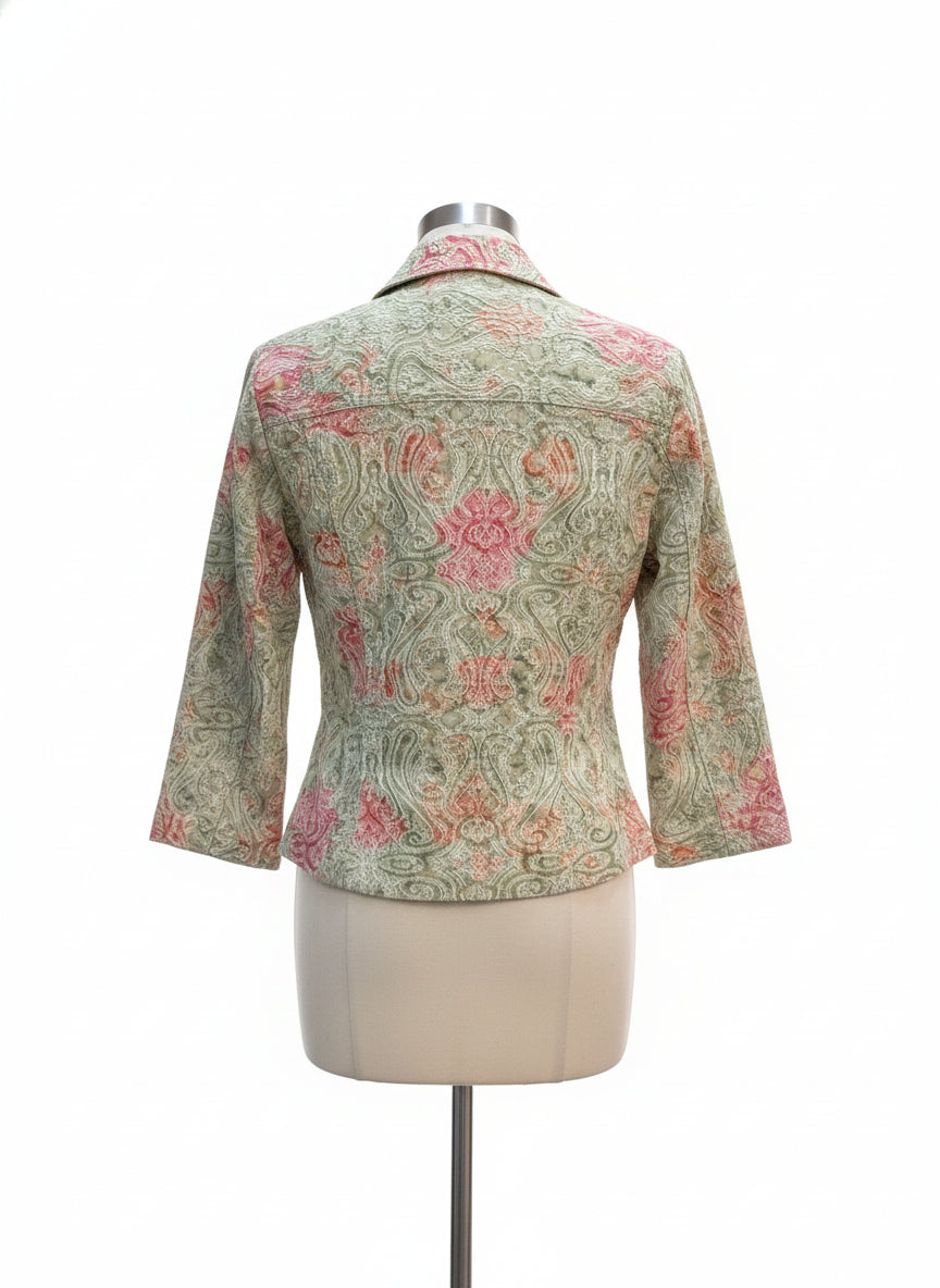 Chris&Banks · Floral Paisley Textured Button Jacket · Medium · GreenPink