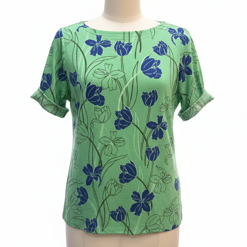 Style&Co · Elbow Length Top · Large · GreenNavy Floral