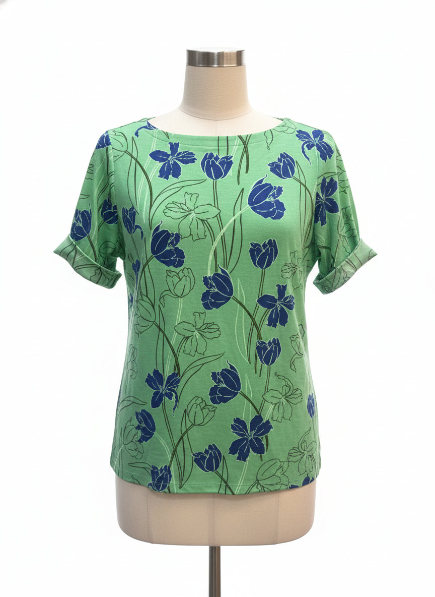Style&Co · Elbow Length Top · Large · GreenNavy Floral