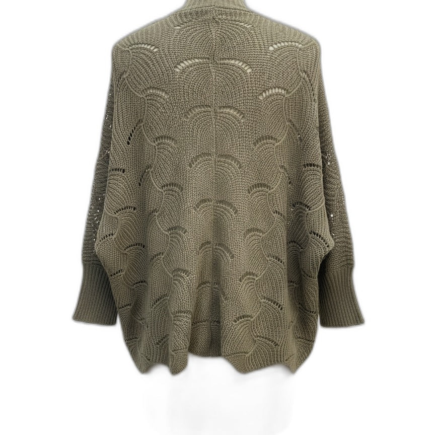 Hem&Thread · Open Drape Cardigan Picot Knit · OS · Olive