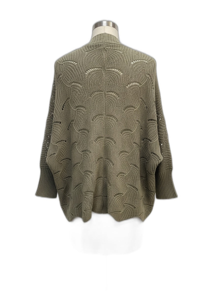 Hem&Thread · Open Drape Cardigan Picot Knit · OS · Olive