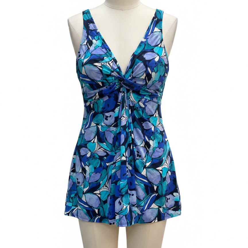 Swimsuits4All · Floral Swim Dress · 14 · TurqBlue
