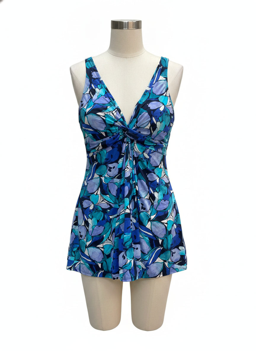 Swimsuits4All · Floral Swim Dress · 14 · TurqBlue