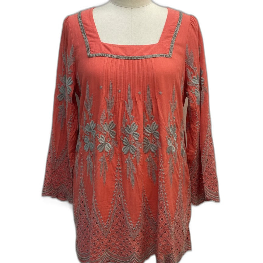 Anthropologie · Blue Tassel Long Sleeve Boho Tunic · Large · CoralMocha