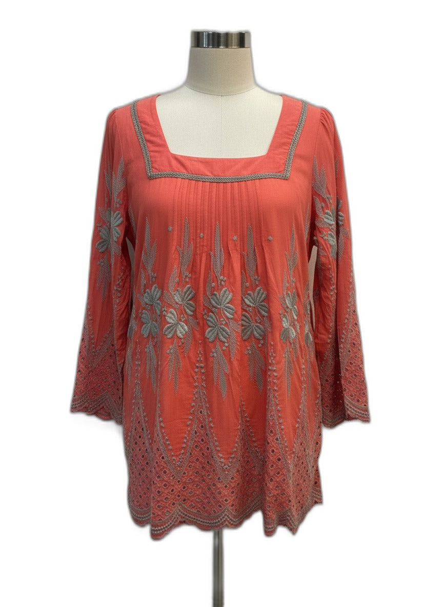 Anthropologie · Blue Tassel Long Sleeve Boho Tunic · Large · CoralMocha