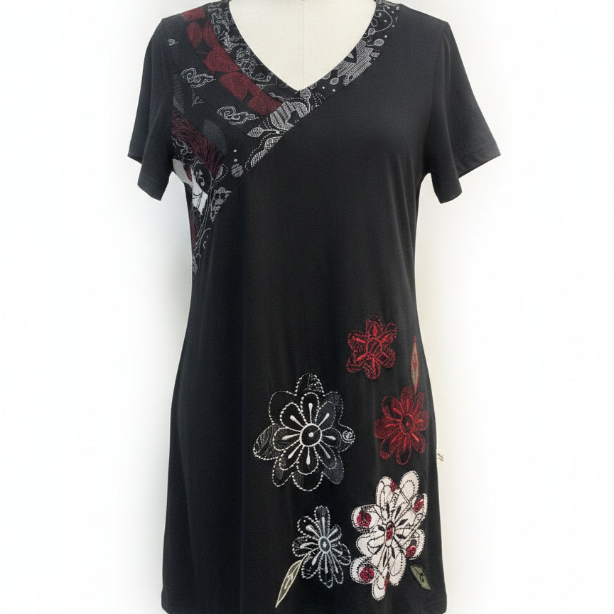 Leopards&Roses · BlackRose Embroidered Patchwork Dress · Small · BlackRose