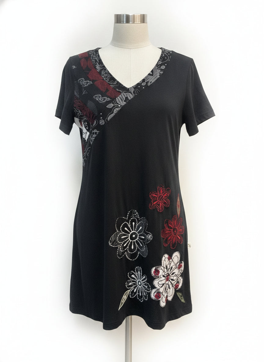 Leopards&Roses · BlackRose Embroidered Patchwork Dress · Small · BlackRose