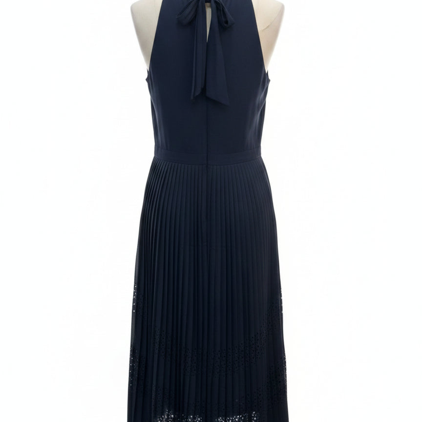 Banana Republic · Sleeveless Pleated Laser Cut Dress · 8 · Navy