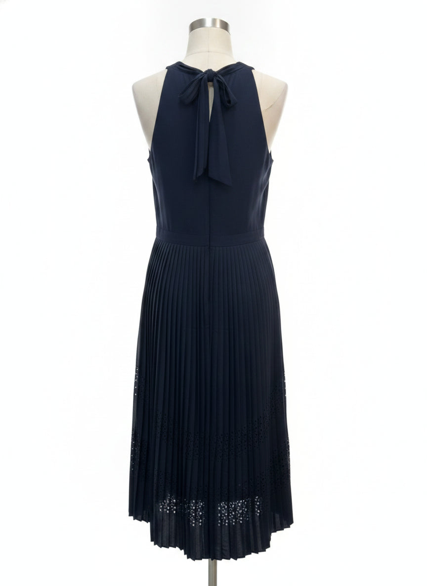 Banana Republic · Sleeveless Pleated Laser Cut Dress · 8 · Navy