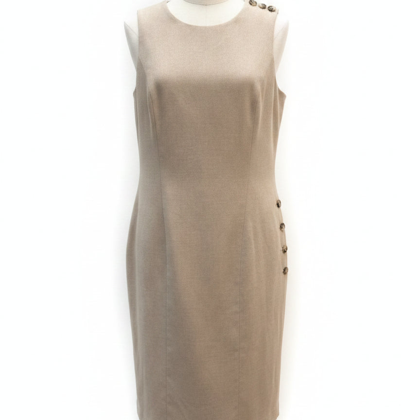 Banana Republic · Sleeveless Dress Button Detail · 10 · Wheat