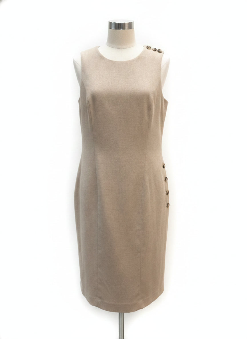 Banana Republic · Sleeveless Dress Button Detail · 10 · Wheat