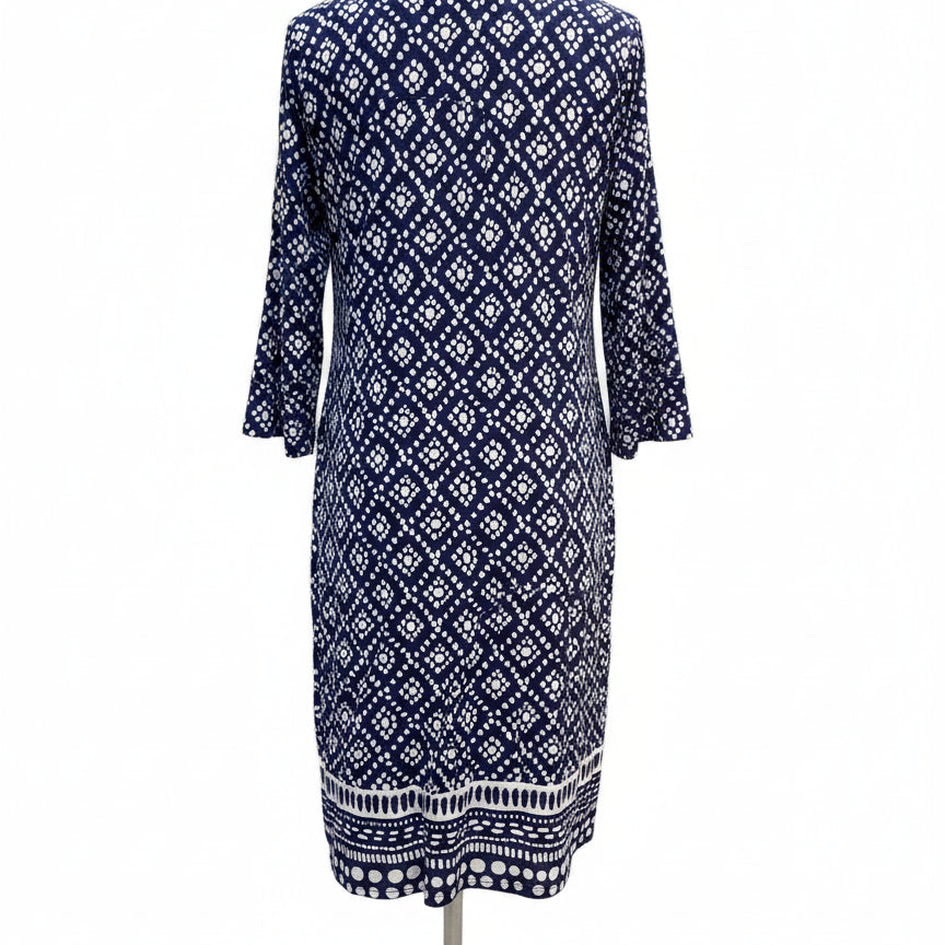 ColdwaterCreek · 3/4 Sleeve Dress Tassel Detail · Large · NavyWhite
