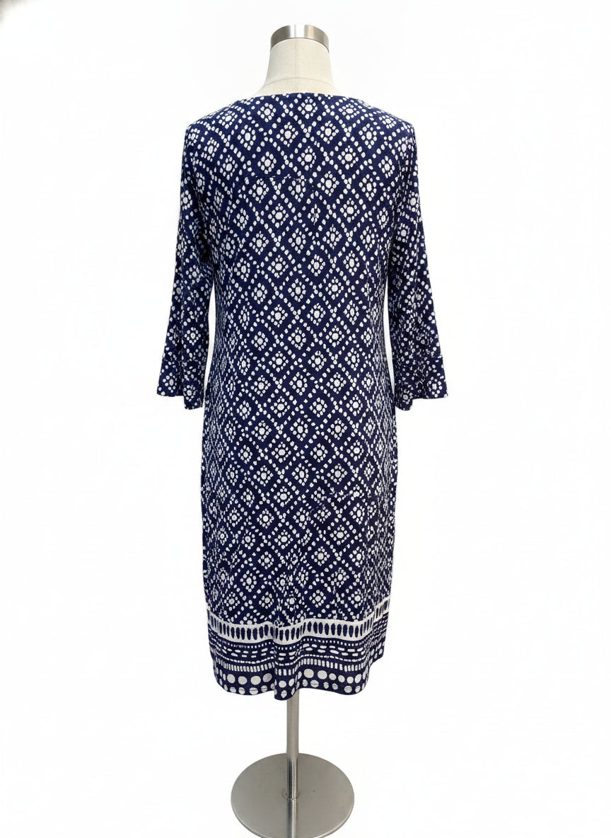 ColdwaterCreek · 3/4 Sleeve Dress Tassel Detail · Large · NavyWhite