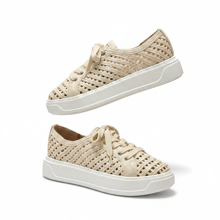 Charles David · Reason Raffia Platform Sneakers · 7.5 · Natural