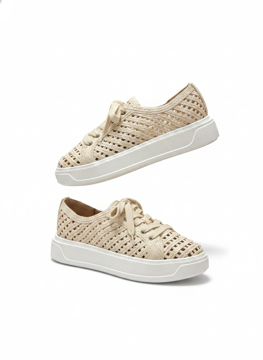 Charles David · Reason Raffia Platform Sneakers · 7.5 · Natural