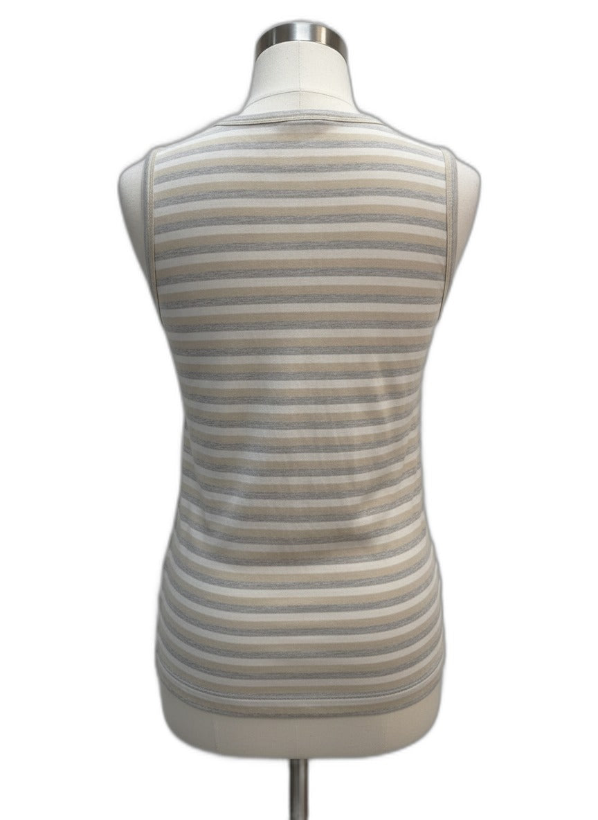 St. John · Tank Top · Medium · Beige/Gray Stripes