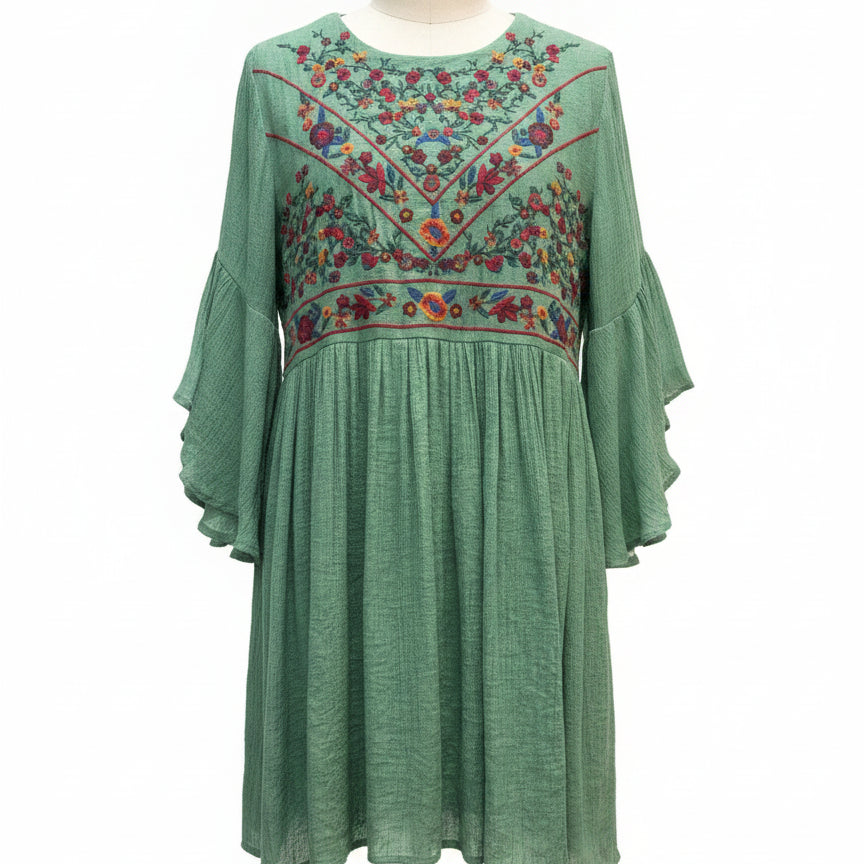 Umgee · Boho Chic Dress · Large · Green Multi