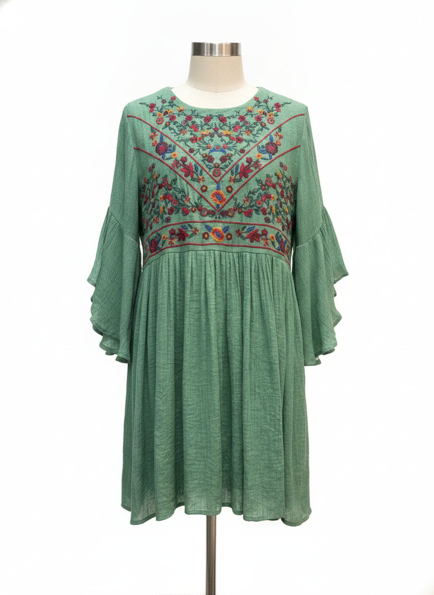 Umgee · Boho Chic Dress · Large · Green Multi
