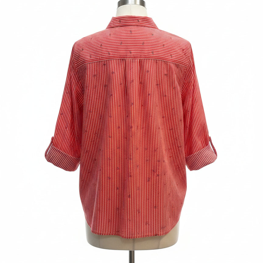 St. Johns Bay · Roll Tab Shirt · 1X P · Poppy/White