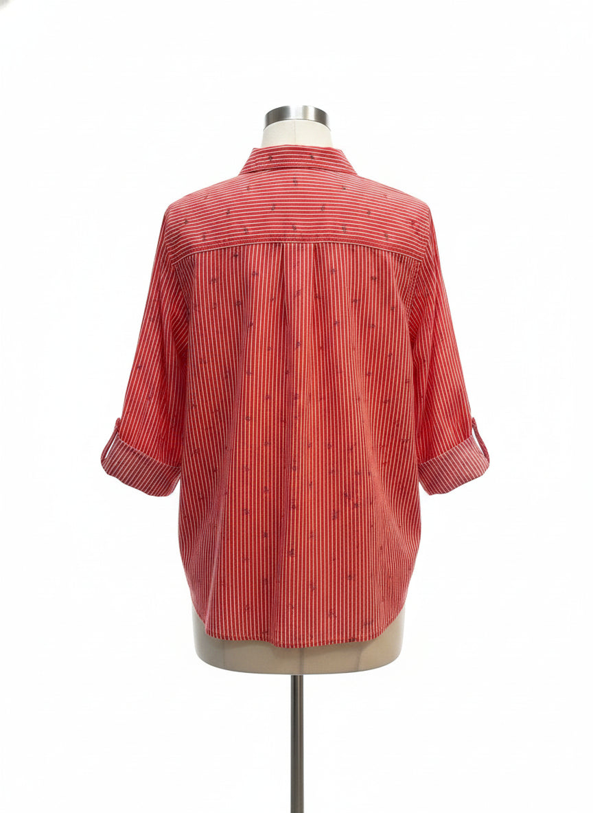 St. Johns Bay · Roll Tab Shirt · 1X P · Poppy/White