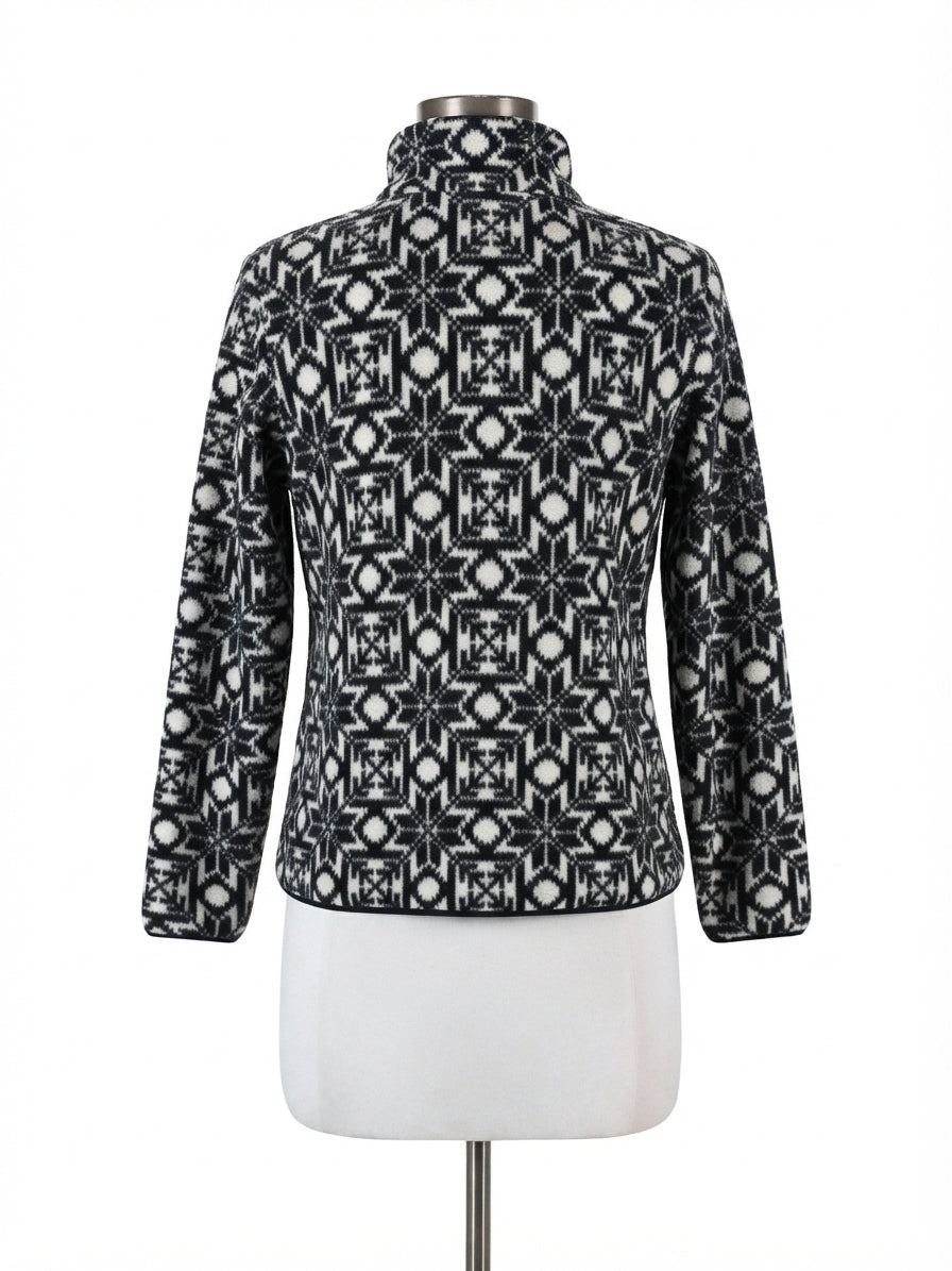 LandsEnd · Fleece Quarter Zip w/ Nordic Snowflake · Large · BlackWhite