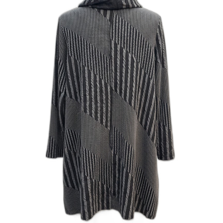 Moonlight · Textured Cowl Neck Dress · S/L · GrayBlk