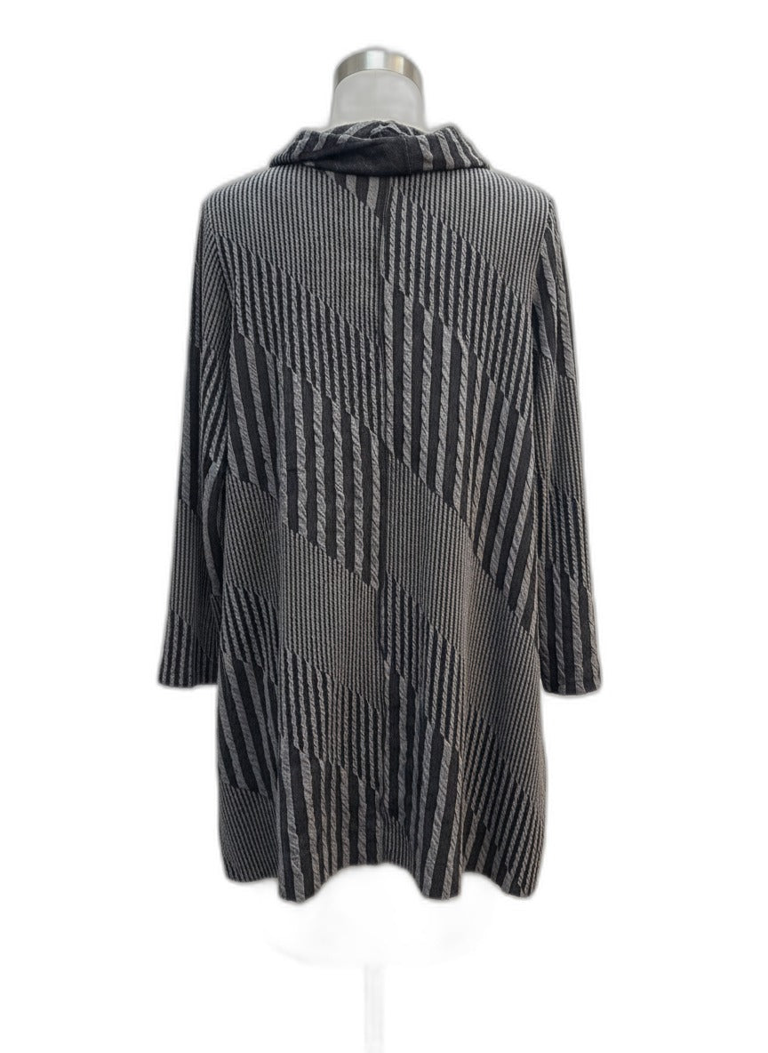 Moonlight · Textured Cowl Neck Dress · S/L · GrayBlk