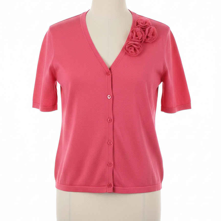 Jones New York · Button Up Cardigan with Rosette Detail · XLarge · Salmon