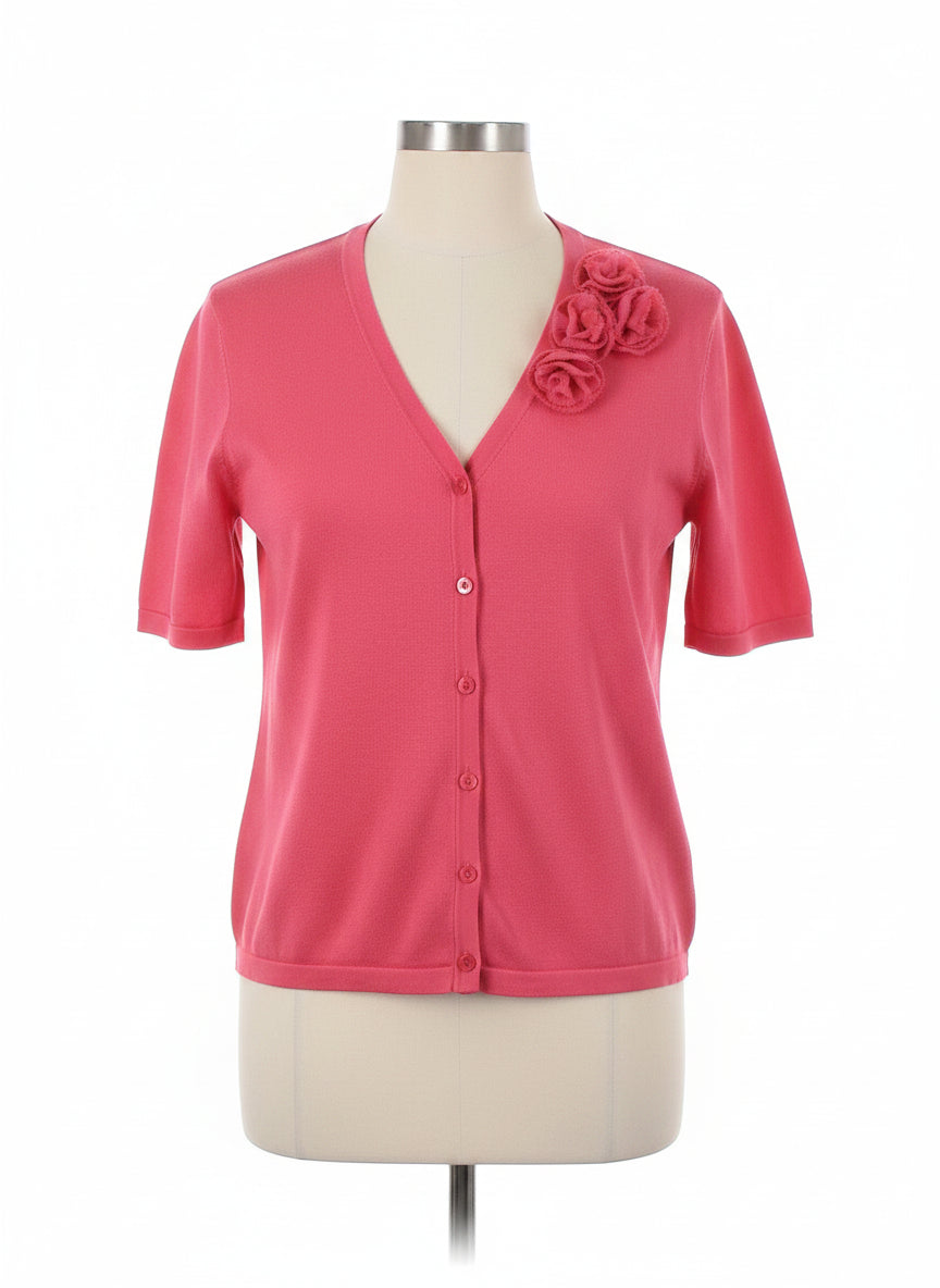 Jones New York · Button Up Cardigan with Rosette Detail · XLarge · Salmon