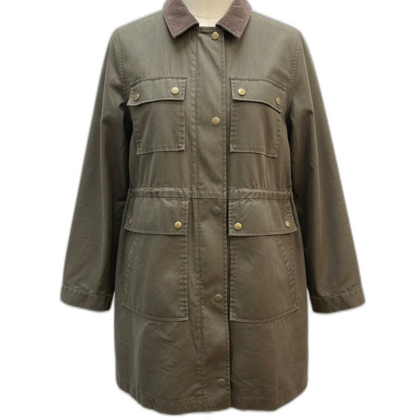 J Crew · Hooded Utility Field Coat Jacket w/ Corduroy Collar · Medium · Moss