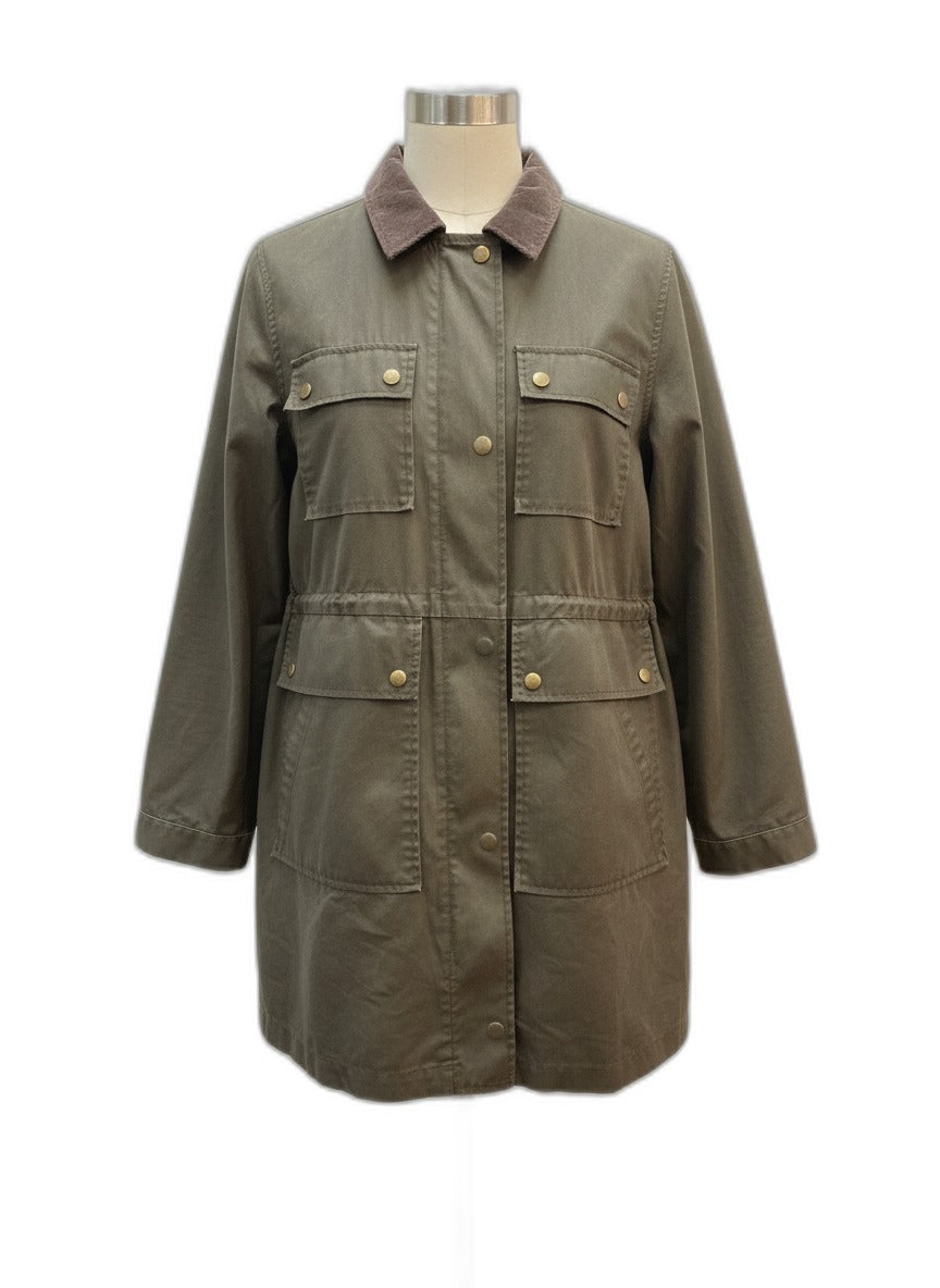 J Crew · Hooded Utility Field Coat Jacket w/ Corduroy Collar · Medium · Moss