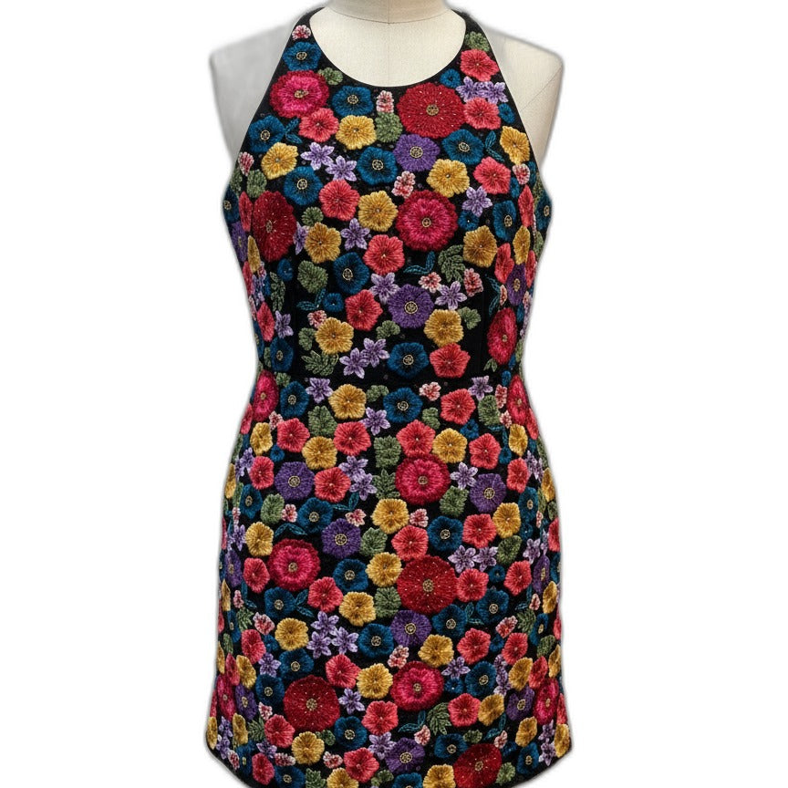 Boston Proper · Black Floral Embroidered Formal Dress · 10 · Black Floral