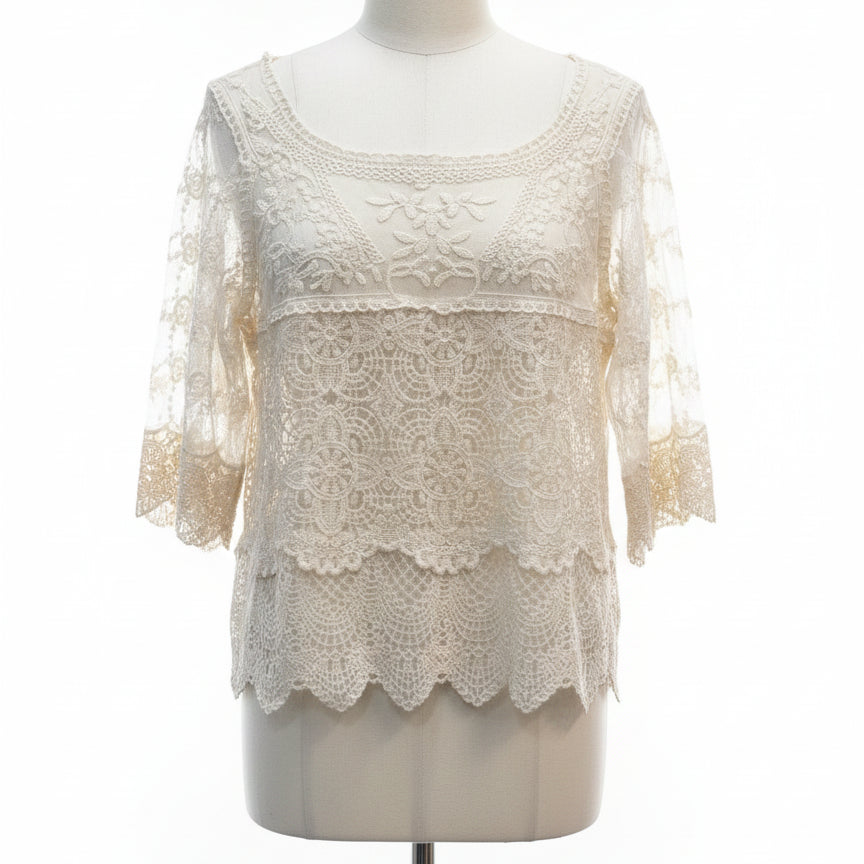 Sundance · Lace Sleeve Top · Small · Cream