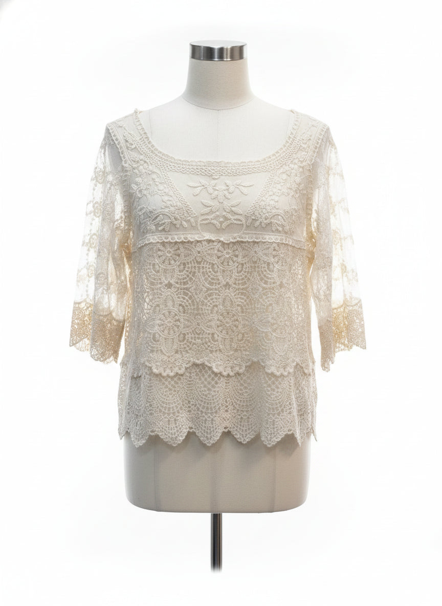Sundance · Lace Sleeve Top · Small · Cream