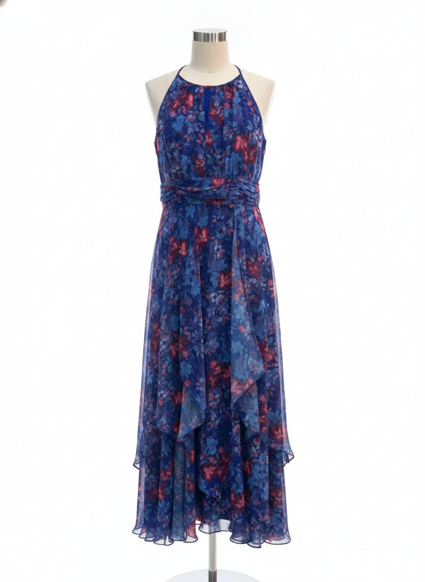 R&M Richards · Sleeveless Dress · 14 · BluePink Floral Print