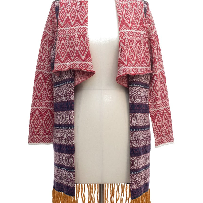 Anthropologie · Geo Long Sweater with Fringe · Medium · RoseMulti