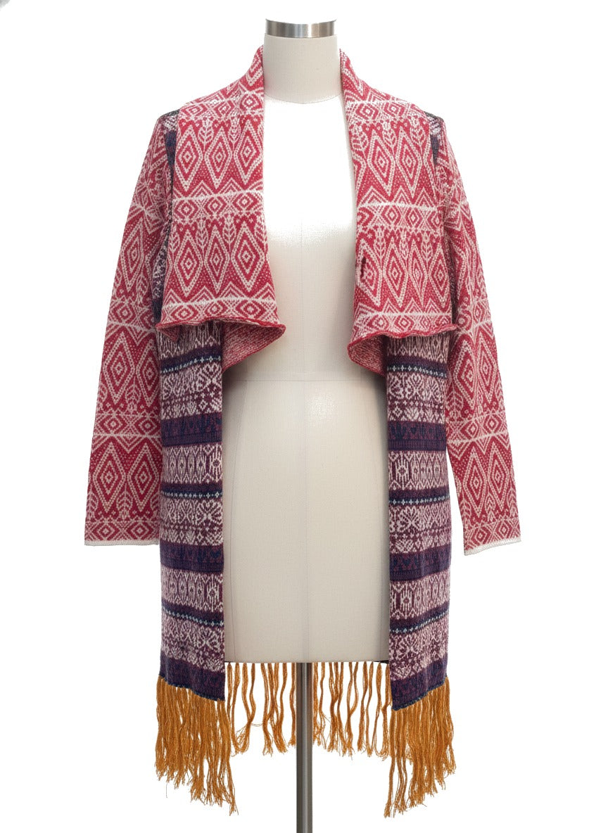 Anthropologie · Geo Long Sweater with Fringe · Medium · RoseMulti