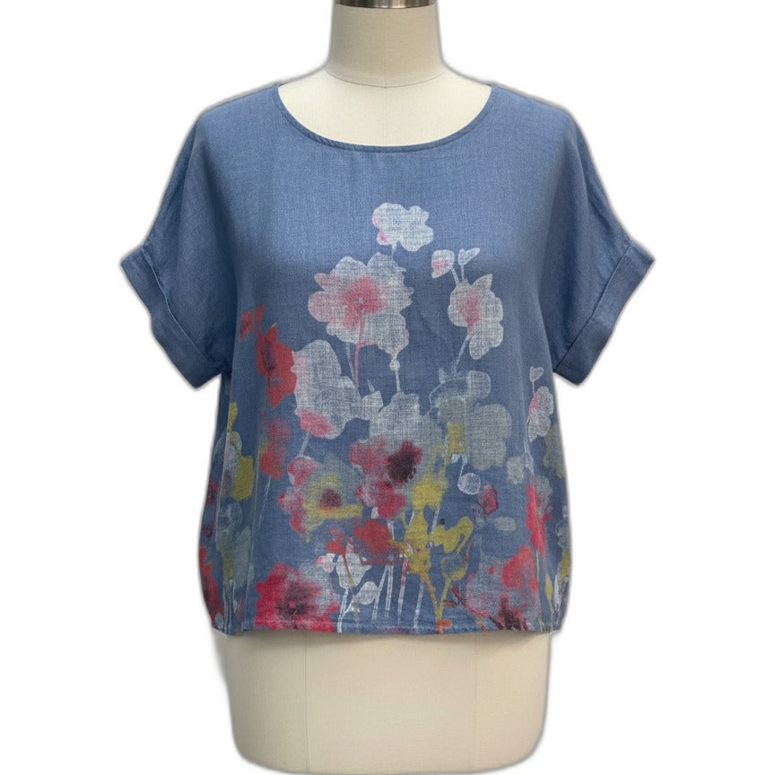 Puro Lino · Linen Top · S/M · BlueFloral