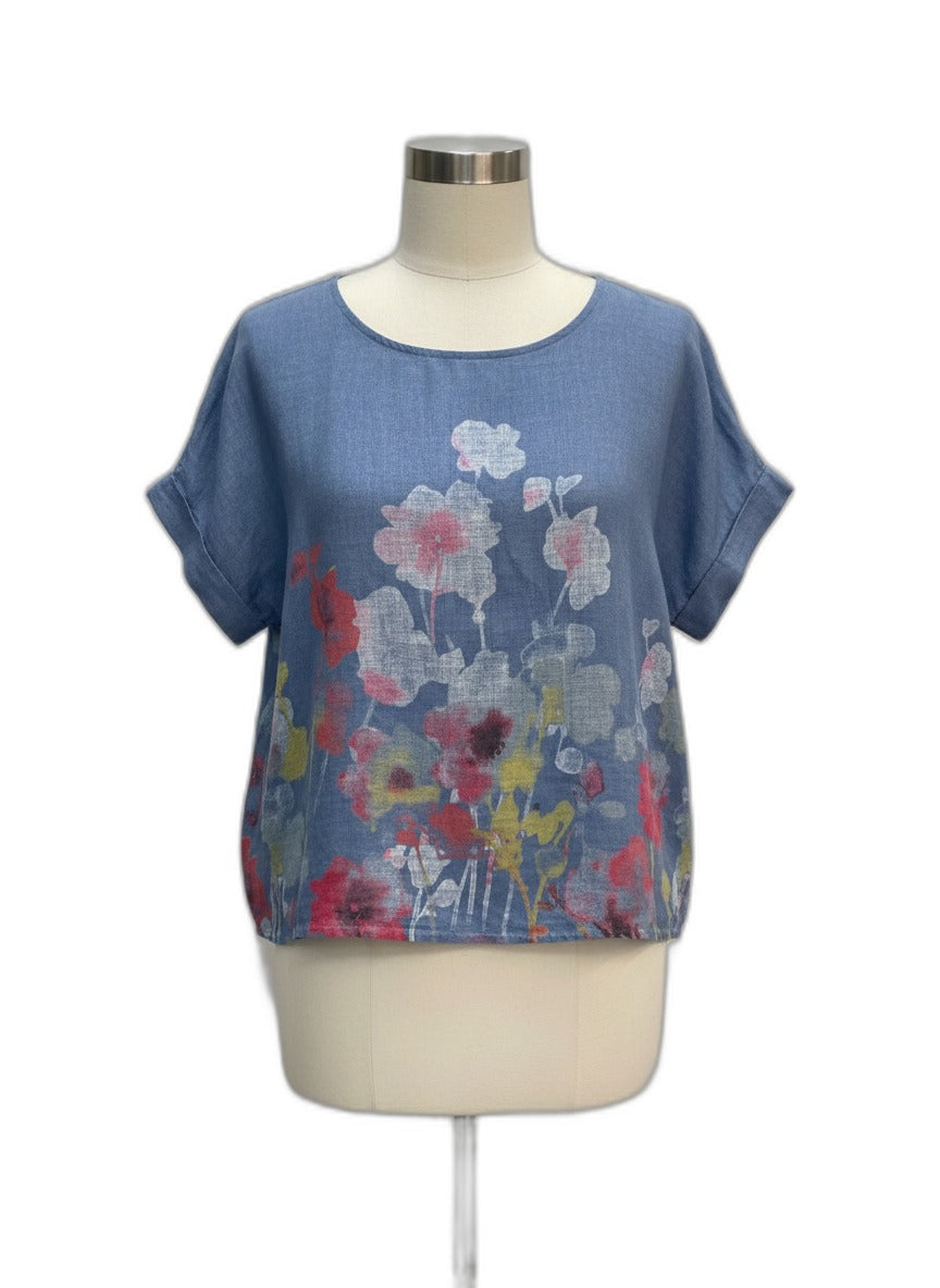 Puro Lino · Linen Top · S/M · BlueFloral
