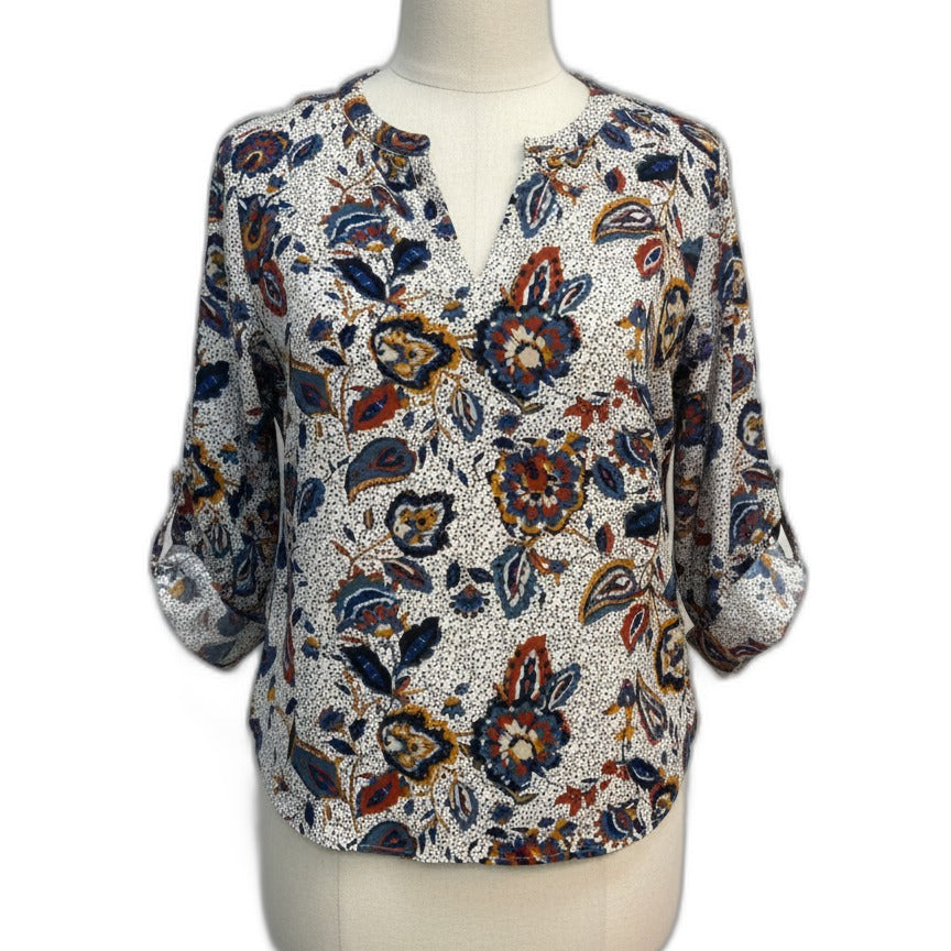 Maurices · Roll Tab Shirt · XLarge · Cream Multi Floral