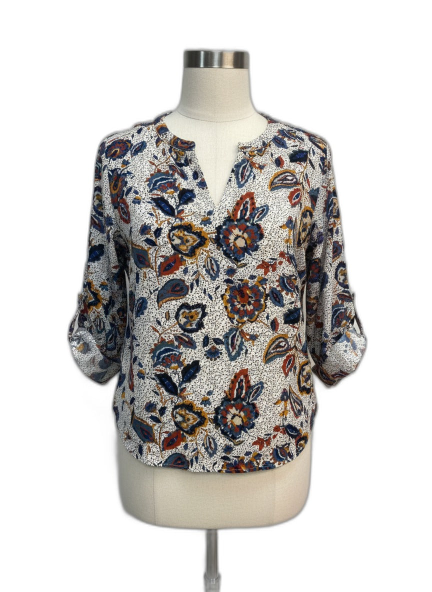 Maurices · Roll Tab Shirt · XLarge · Cream Multi Floral