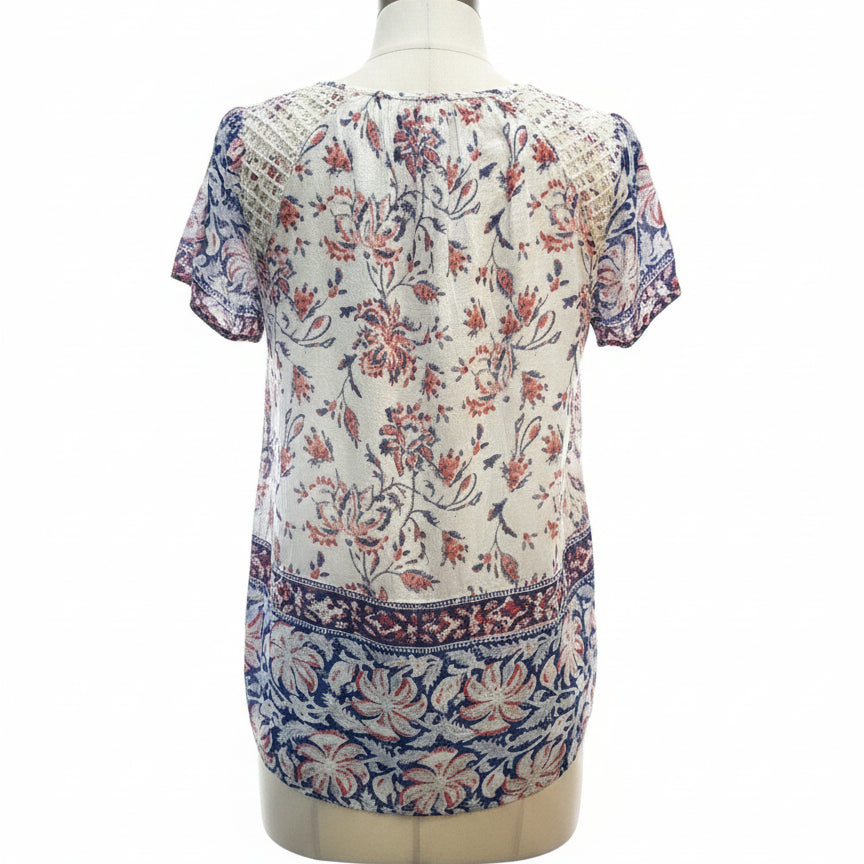 LuckyBrand · Boho Top · Medium · WhiteNavy