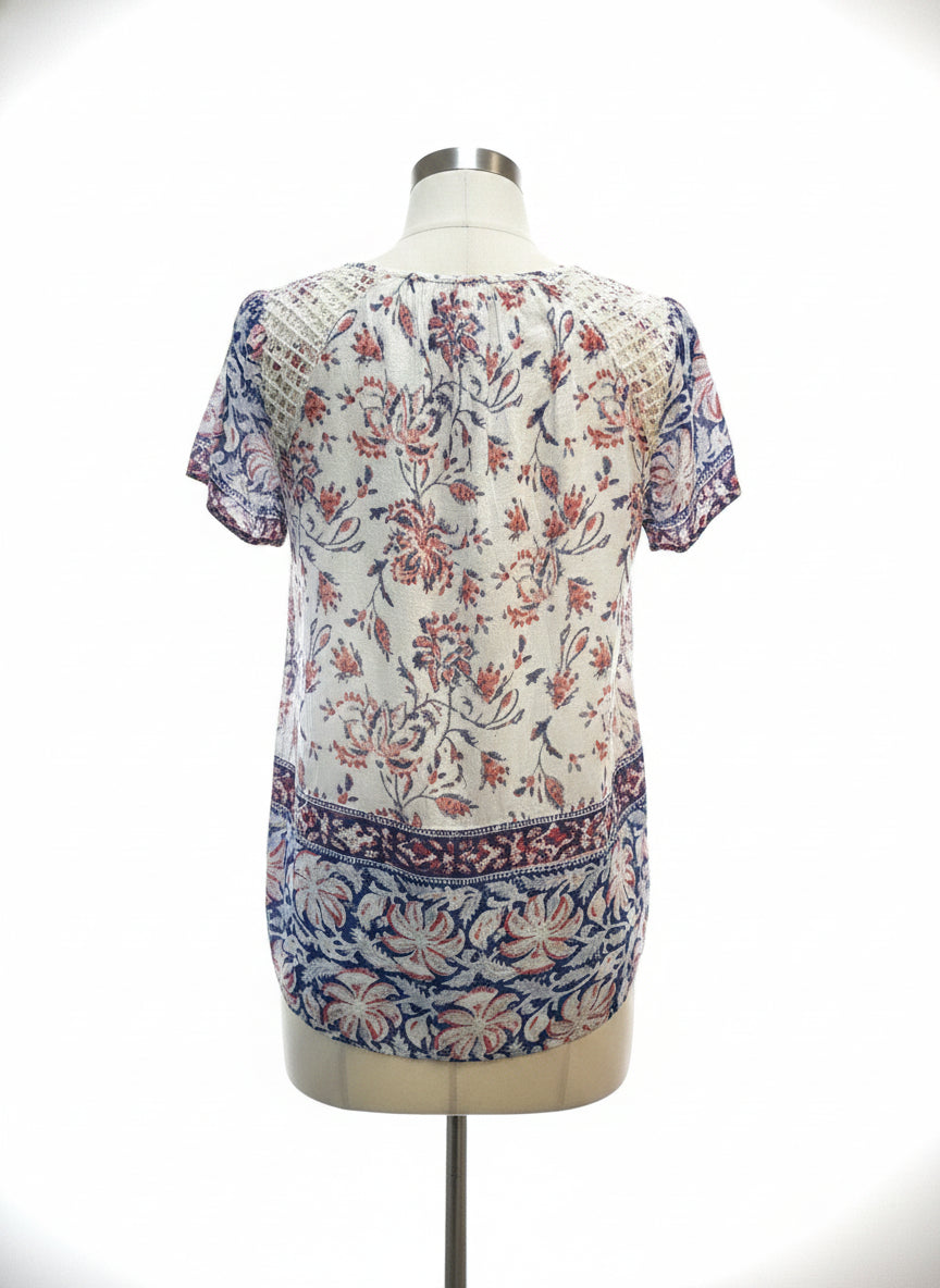 LuckyBrand · Boho Top · Medium · WhiteNavy