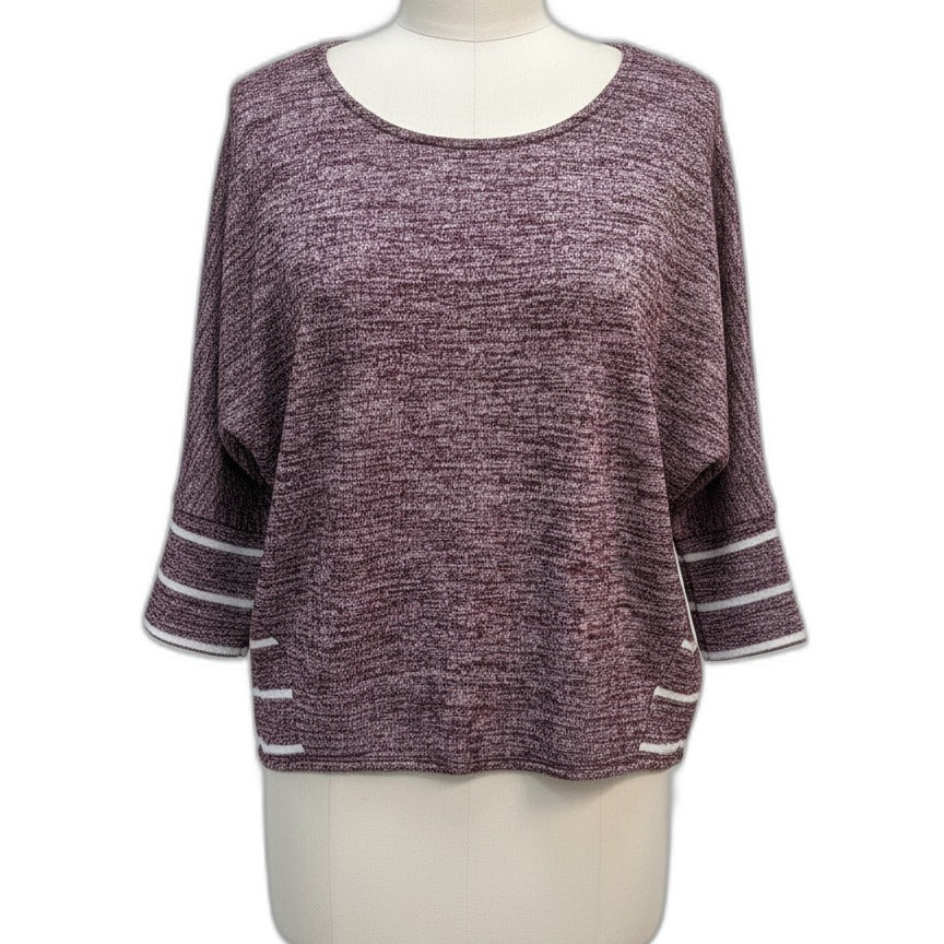 Market&Spruce · Dolman Sleeve Top · Medium · Burgundy/White Striped