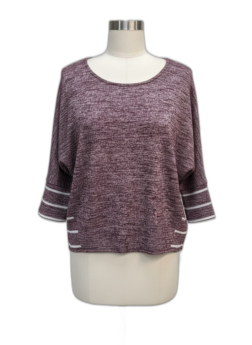 Market&Spruce · Dolman Sleeve Top · Medium · Burgundy/White Striped