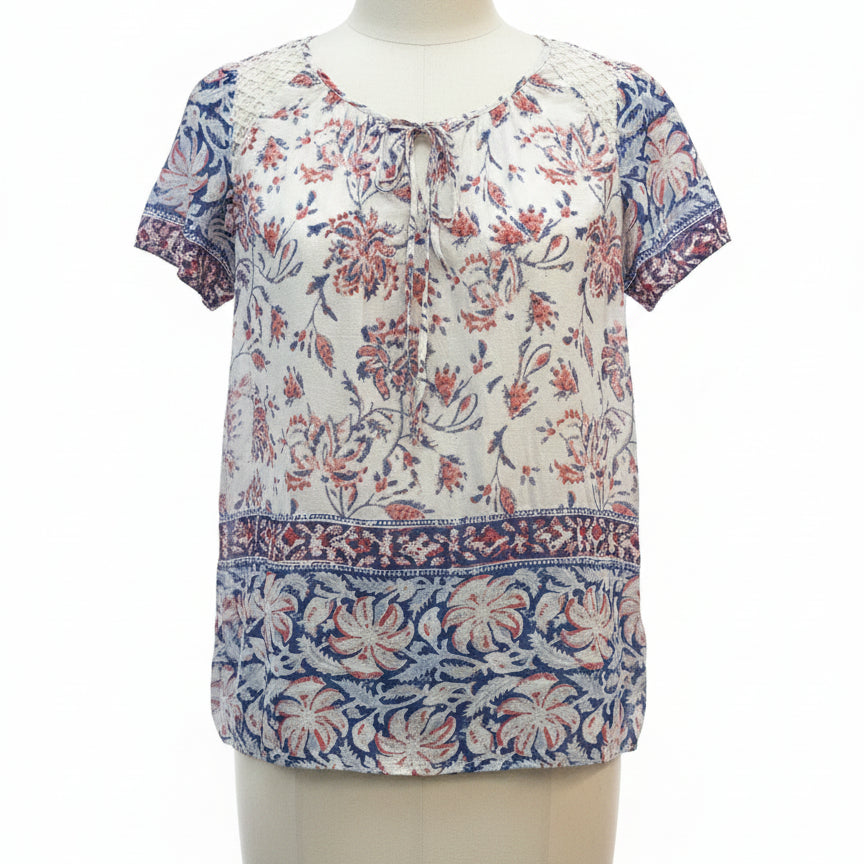 LuckyBrand · Boho Top · Medium · WhiteNavy