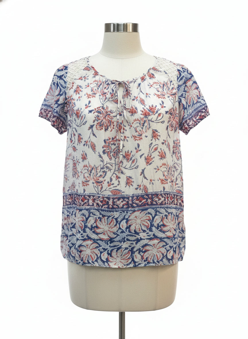 LuckyBrand · Boho Top · Medium · WhiteNavy