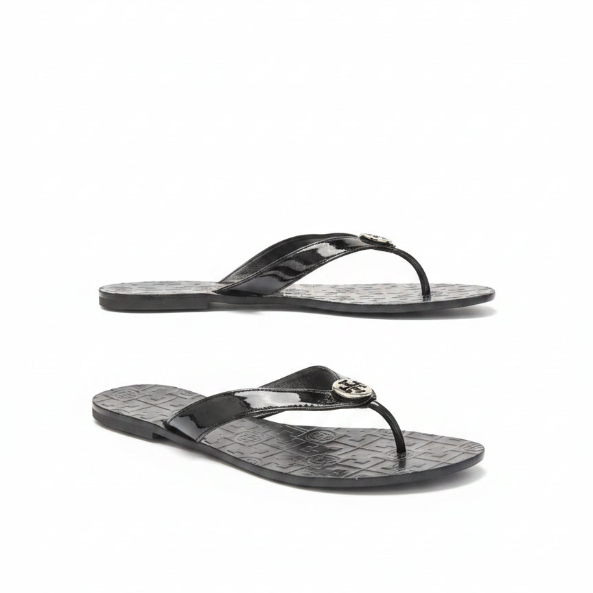 Tory Burch · Embossed Logo Flip-Flops · 10 · Black