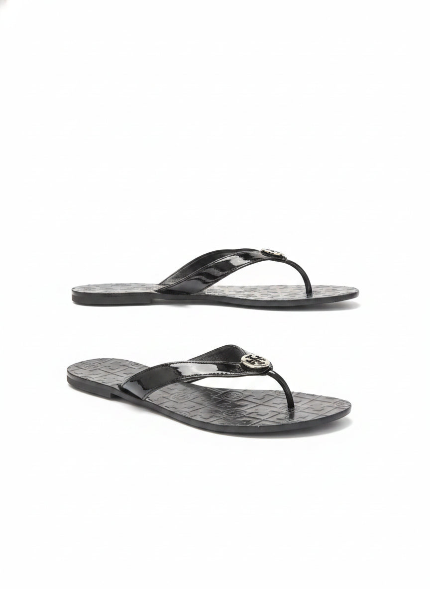 Tory Burch · Embossed Logo Flip-Flops · 10 · Black